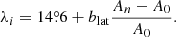$$ \begin{aligned} \lambda _i = 14{\overset{\circ}{.}}6+b_{\mathrm{lat}}\frac{A_n-A_0}{A_0}.\\ \end{aligned} $$
