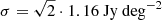 $ \sigma = \sqrt{2} \cdot 1.16\ \mathrm{Jy\ deg^{-2}} $