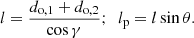 $$ \begin{aligned} l = \frac{d_\mathrm{o,1} + d_\mathrm{o,2} }{\cos {\gamma }};\ \ l_\mathrm{p} = l \sin {\theta }. \end{aligned} $$
