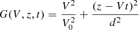 $$ \begin{aligned} G(V,z,t) = \frac{V^{2}}{V_{0}^{2}} + \frac{(z-Vt)^{2}}{d^{2}} \end{aligned} $$