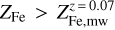 ${Z_{{\rm{Fe}}}} > Z_{{\rm{Fe,mw}}}^{z = 0.07})$