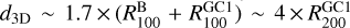 ${d_{3{\rm{D}}}} \sim 1.7 \times \left({R_{100}^{\rm{B}} + R_{100}^{{\rm{GCI}}}} \right) \sim 4 \times R_{200}^{{\rm{GCI}}}$