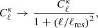 $$ \begin{aligned} C_{\ell }^\kappa \rightarrow \frac{C_{\ell }^\kappa }{1+\left(\ell /\ell _{\text{res}}\right)^2}, \end{aligned} $$