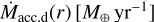 ${M_{{\rm{acc,d}}}}(r)\left[{{M_\oplus}{\rm{y}}{{\rm{r}}^{- 1}}} \right]$