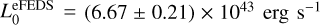$L_{\rm{0}}^{{\rm{eFEDS}}} = \left({6.67 \pm 0.21} \right) \times {10^{43}}\,{\rm{erg}}\,{{\rm{s}}^{ - 1}}$