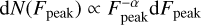 ${\rm{d}}N({F_{{\rm{peak}}}}) \propto F_{{\rm{peak}}}^{- \alpha}{\rm{d}}{F_{{\rm{peak}}}}$