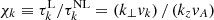 $ \chi_k \equiv \tau_k^\mathrm{L}/\tau_k^\mathrm{NL} = \left( k_\perp {\it v}_k\right) / \left( k_z {\it v}_A\right) $