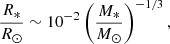 $$ \begin{aligned} \frac{R_*}{R_\odot }\sim 10^{-2}\left(\frac{M_{*}}{M_\odot }\right)^{-1/3}, \end{aligned} $$