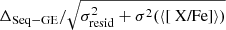 $ \Delta_{\mathrm{Seq-GE}}/\sqrt{\sigma_{\mathrm{resid}}^2+\sigma^2(\langle[\text{ X/Fe}]\rangle)} $