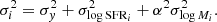 $$ \begin{aligned} \sigma _i^2= \sigma _{ y}^2 + \sigma _{\log \mathrm{SFR}_i}^2 + \alpha ^2 \sigma _{\log {M}_i}^2. \end{aligned} $$