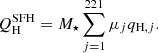 $$ \begin{aligned} Q_{\rm H}^\mathrm{SFH} = M_\star \sum _{j=1}^{221} \mu _j q_{\mathrm{H},j}. \end{aligned} $$