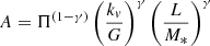 $$ \begin{aligned} A = \Pi ^{(1-\gamma )} \left(\frac{k_{v}}{G} \right)^\gamma \left(\frac{L}{M_*} \right)^\gamma \end{aligned} $$