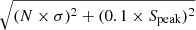 $ \sqrt{(N \times \sigma)^{2}+(0.1 \times S_{\mathrm{peak}})^2} $