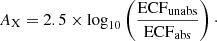 $$ \begin{aligned} A_{\rm X} = 2.5 \times {\log _{10}}\left(\frac{\mathrm{ECF_{unabs}}}{\mathrm{ECF_{abs}}}\right)\cdot \end{aligned} $$