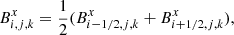 $$ \begin{aligned} B^x_{i,j,k}=\frac{1}{2}(B^x_{i-1/2,j,k}+B^x_{i+1/2,j,k}), \end{aligned} $$