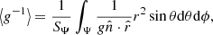 $$ \begin{aligned}&\left\langle g^{-1} \right\rangle = \frac{1}{S_\Psi } \int _\Psi \frac{1}{g \hat{n}\cdot \hat{r}}r^2\sin \theta \mathrm{d}\theta \mathrm{d}\phi ,\end{aligned} $$