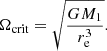 $$ \begin{aligned} \Omega _{\rm crit} = \sqrt{\frac{GM_1}{r_{\rm e}^3}}. \end{aligned} $$