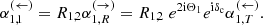 $$ \begin{aligned} \alpha _{1,1}^{(\leftarrow )}&=R_{1,2} \alpha _{1,R}^{(\rightarrow )}=R_{1,2}\;e^{2\mathrm{i} \Theta _1} e^{\mathrm{i} \delta _{\rm c}}\alpha _{1,T}^{(\leftarrow )}. \end{aligned} $$