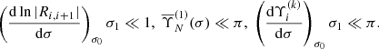 $$ \begin{aligned} \left( \frac{\mathrm{d} \ln |R_{i,i+1}|}{\mathrm{d} \sigma }\right)_{\sigma _0}\sigma _1\ll 1,\;\overline{\Upsilon }_N^{(1)}(\sigma ) \ll \pi ,\; \left(\frac{\mathrm{d} \Upsilon _i^{(k)}}{\mathrm{d} \sigma }\right)_{\sigma _0}\sigma _1 \ll \pi . \end{aligned} $$