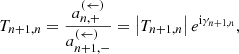 $$ \begin{aligned} T_{n+1,n}&=\frac{a_{n,+}^{(\leftarrow )}}{a_{n+1,-}^{(\leftarrow )}}=\left|T_{n+1,n}\right| e^{\mathrm{i} \gamma _{n+1,n}}, \end{aligned} $$