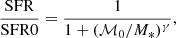 $$ \begin{aligned} \frac{\mathrm{SFR}}{\mathrm{SFR0}} = \frac{1}{1+(\mathcal{M} _0/M_*)^\gamma } , \end{aligned} $$