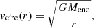 $$ \begin{aligned} {v}_{\rm circ}(r) = \sqrt{\frac{G M_{\rm enc}}{r}}, \end{aligned} $$