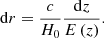 $$ \begin{aligned} \mathrm{d} r = \frac{c}{H_0}\frac{{\mathrm{d} }z}{E\left(z\right)}. \end{aligned} $$