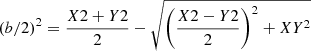$$ \begin{aligned}&(b/2)^2 = \frac{X2 + Y2}{2} - \sqrt{\left(\dfrac{X2 - Y2}{2}\right)^2 + XY^2} \end{aligned} $$