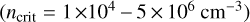 $\left({{n_{{\rm{crit}}}} = 1 \times {{10}^4} - 5 \times {{10}^6}\,{\rm{c}}{{\rm{m}}^{- 3}}} \right)$