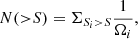 $$ \begin{aligned} N({>}S) = \Sigma _{S_i>S} {1\over {\Omega _i}}, \end{aligned} $$