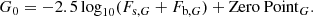 $$ \begin{aligned} G_\mathrm{0} = -2.5\log _{10}(F_{\mathrm{s} ,G}+F_{\mathrm{b} ,G}) + \mathrm{Zero\ Point} _G. \end{aligned} $$