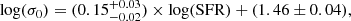 $$ \begin{aligned} \log (\sigma _0) = (0.15_{-0.02}^{+0.03}) \times \log (\mathrm{SFR}) + (1.46 \pm 0.04), \end{aligned} $$