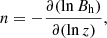 $$ \begin{aligned} n = -\frac{\partial (\ln B_{\rm h})}{\partial (\ln z)}, \end{aligned} $$