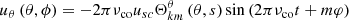 $$ \begin{aligned} &u_\theta \left(\theta ,\phi \right) = -2\pi \nu _{\rm co}u_{sc} \Theta _{km}^{\theta }\left(\theta , s\right)\sin \left(2\pi \nu _{\rm co}t + m\varphi \right) \end{aligned} $$