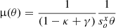 $$ \begin{aligned} \upmu (\theta ) = \frac{1}{(1-\kappa +\gamma )}\frac{1}{s^x_o\theta } \end{aligned} $$