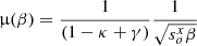 $$ \begin{aligned} \upmu (\beta ) = \frac{1}{(1-\kappa +\gamma )}\frac{1}{\sqrt{s^x_o\beta }} \end{aligned} $$