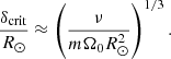 $$ \begin{aligned} \frac{\delta _{\mathrm{crit} }}{R_{\odot }}\approx \left(\frac{\nu }{m\Omega _{0}R_{\odot }^{2}}\right)^{1/3}. \end{aligned} $$