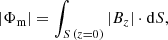 $$ \begin{aligned} |\Phi _{\rm m}|=\int _{S\,(z=0)}|{B_z}| \cdot \mathrm{d} S, \end{aligned} $$