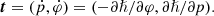 $$ \begin{aligned} \boldsymbol{t} = (\dot{p}, \dot{\varphi }) = (-\partial \hslash /\partial \varphi , \partial \hslash /\partial p). \end{aligned} $$