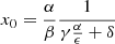 $$ \begin{aligned} x_0&= \frac{\alpha }{\beta } \frac{1}{\gamma \frac{\alpha }{\epsilon } + \delta } \end{aligned} $$