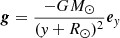 $ \boldsymbol{g} =\frac{-G M_\odot}{(\mathit{y} + R_\odot)^2}\boldsymbol{e}_{\mathit{y}} $