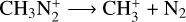 ${\rm{C}}{{\rm{H}}_3}{\rm{N}}_2^ + \to {\rm{CH}}_3^ + {{\rm{N}}_2}$