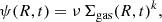 $$ \begin{aligned} \psi ({R},t) = \nu \, \Sigma _{\rm gas}({R},t)^k, \end{aligned} $$