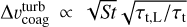 ${\rm{\Delta }}\upsilon _{{\rm{coag}}}^{{\rm{turb}}} \propto \sqrt {St} \sqrt {{\tau _{{\rm{t}},{\rm{L}}}}{\rm{/}}{\tau _{\rm{t}}}} $