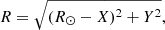 $$ \begin{aligned} R = \sqrt{(R_\odot - X)^2+Y^2}, \end{aligned} $$