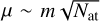 $\mu \sim m\sqrt {{N_{{\rm{at}}}}}$