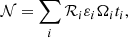 Mathematical equation: $$ \begin{aligned} \mathcal{N} =\sum _i \mathcal{R} _i\varepsilon _i\Omega _i t_i, \end{aligned} $$