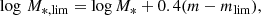$$ \begin{aligned} \log \,M_{*,\mathrm {lim}} = \log M_*+0.4(m-m_{\rm lim}), \end{aligned} $$