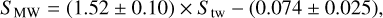 $ {S_{{\rm{MW}}}} = \left( {1.52 \pm 0.10} \right) \times {S_{{\rm{tw}}}} - \left( {0.074 \pm 0.025} \right), $
