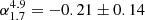 $ \alpha^{4.9}_{1.7} = -0.21 \pm 0.14 $